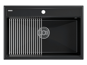 Кухонная мойка + коландер Paulmark PM117551-BLM+R375-BS 75х50 цвет черный